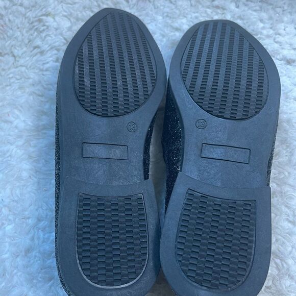 NWOT Black glitter synthetic leather Men’s slip on dress shoes rubber soles SZ13